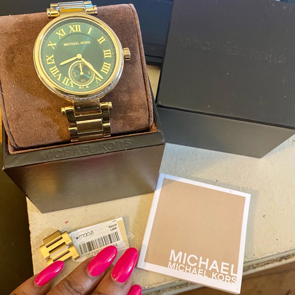 Michael Kors Green Dial Gold Tone Stainless Watch